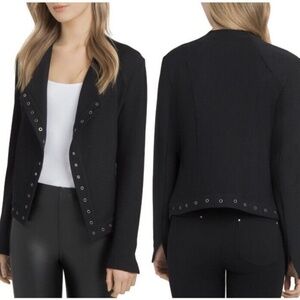 Lysse Black Jory Metal Grommet Trim Biker Grunge Open Front Moto Jacket Size S